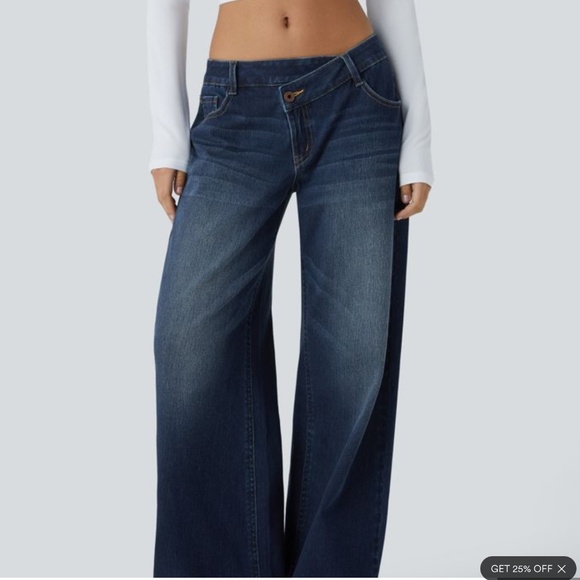 Asymmetric Low Rise Baggy Wide Leg Jeans - Picture 1 of 8